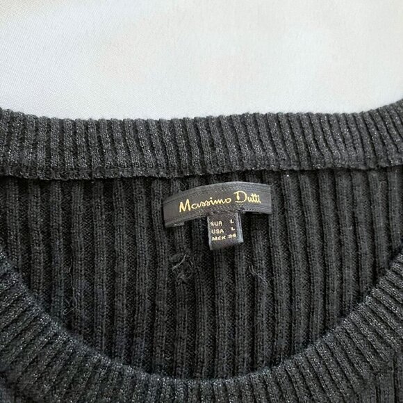 MASSIMO DUTTI BLACK BRONZE GOLD PINK METALLIC STRIPED MIDI RIBBED KNIT DRESS - L - Picture 6 of 7